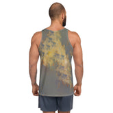 Close-up of Fingerstyle Flourish design on men's tank top.